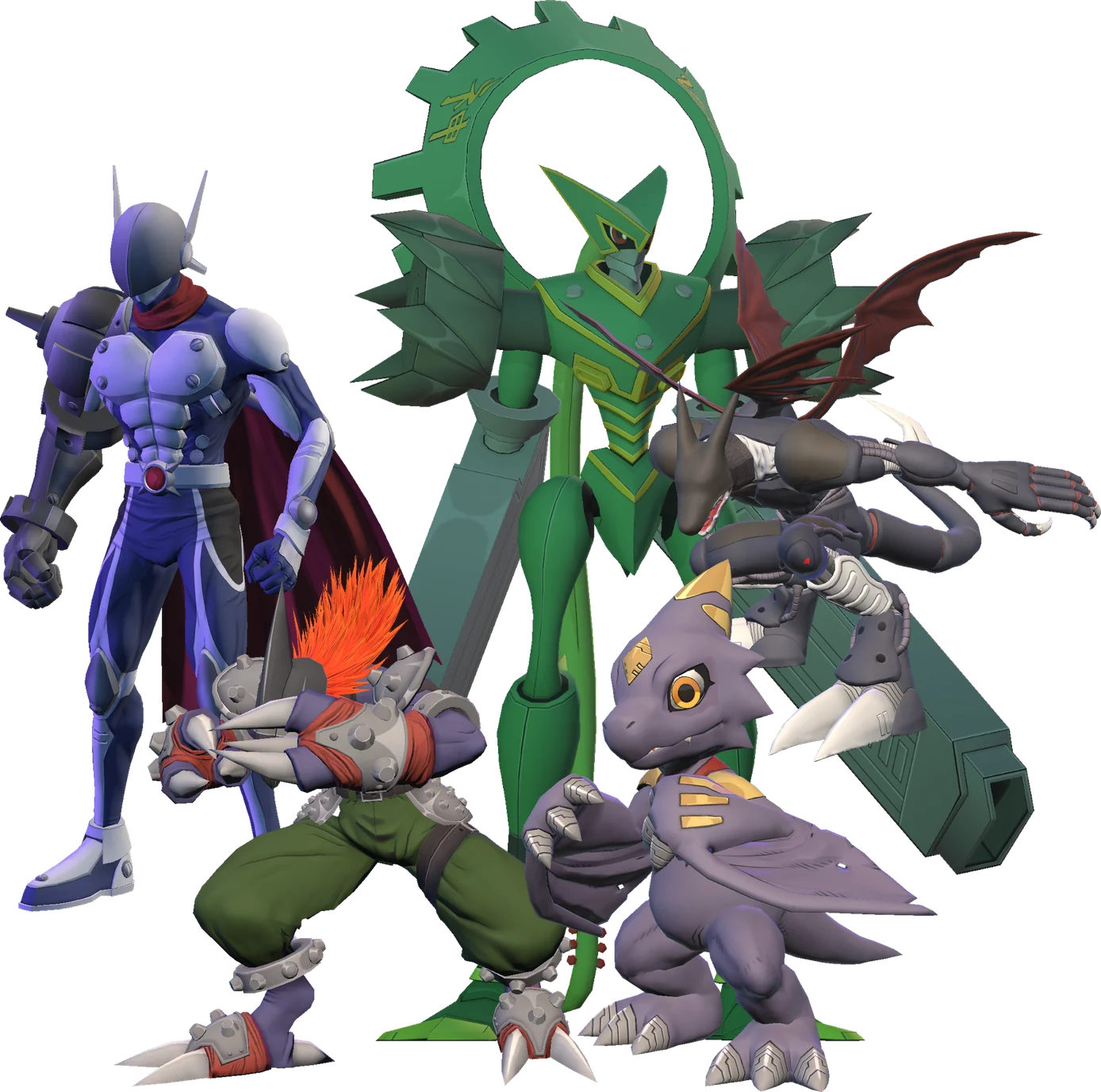Linha Monodramon: Monodramon, Strikedramon, Cyberdramon, Justimon e Fujinmon